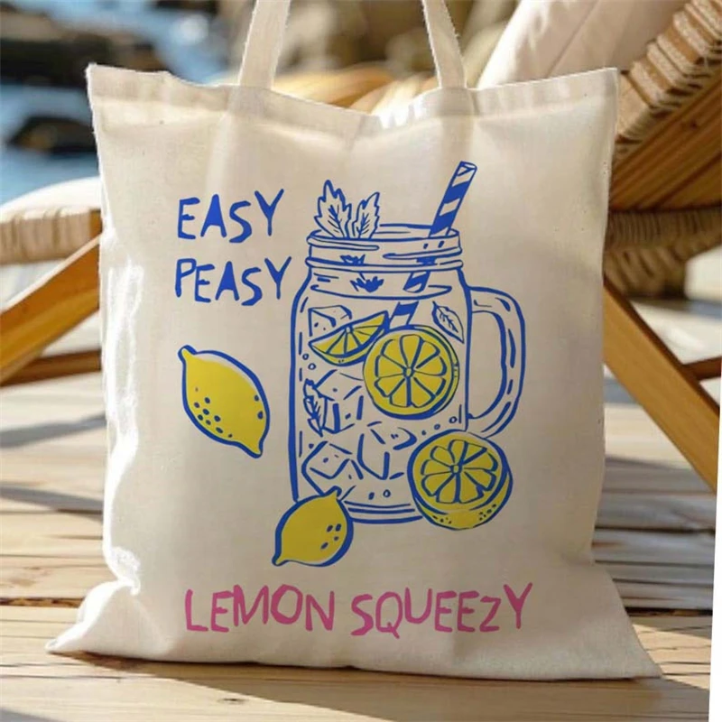 

Повседневная уличная модная сумка для покупок с принтом Easy Peasy Lemon Squeezey Graphic Многоразовая холщовая сумка Стильная женская милая сумка