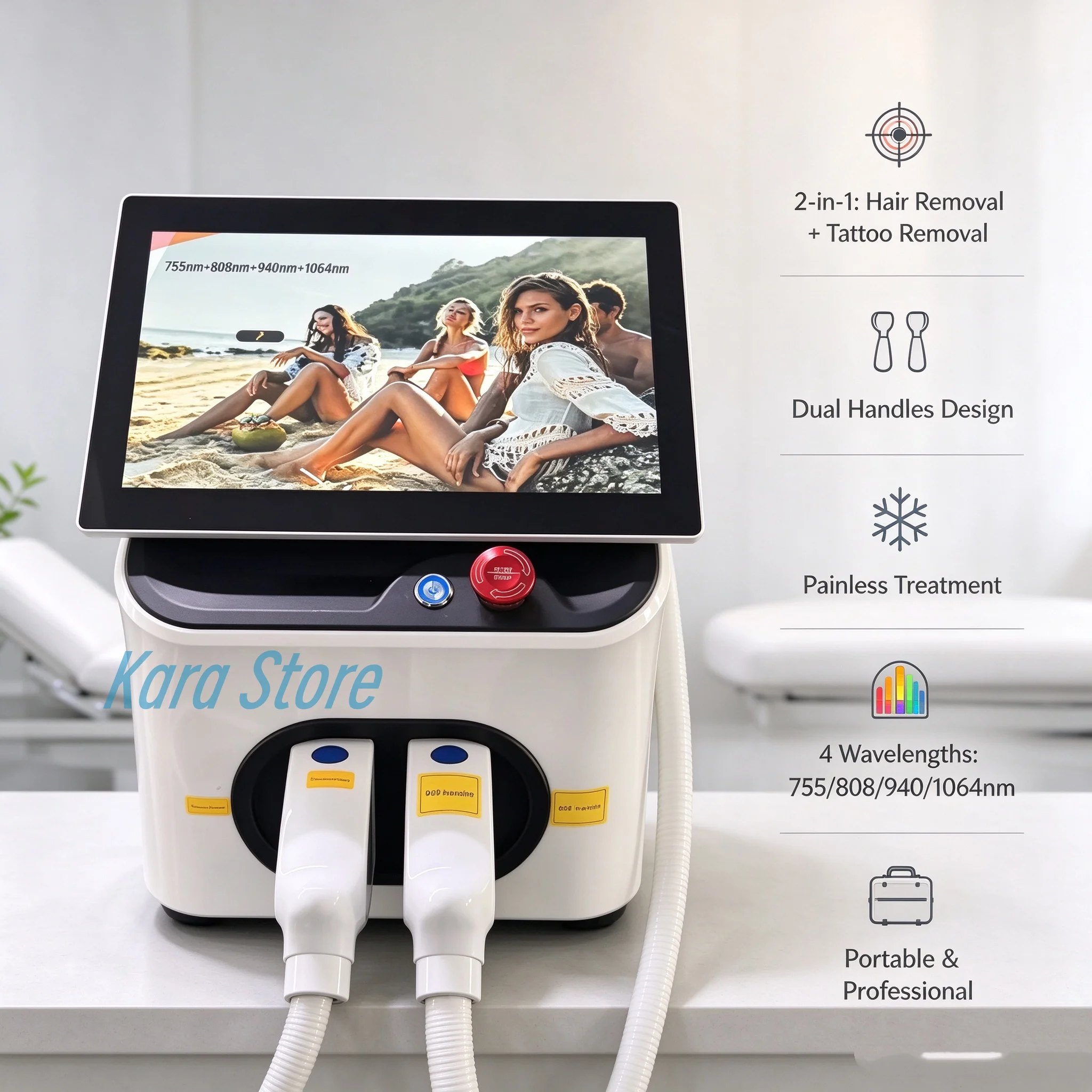 Newest High Quality 2 in 1 Hair and Tatoo Removal Machine Portable 2 in 1 Double Head Painless Hair Remover
