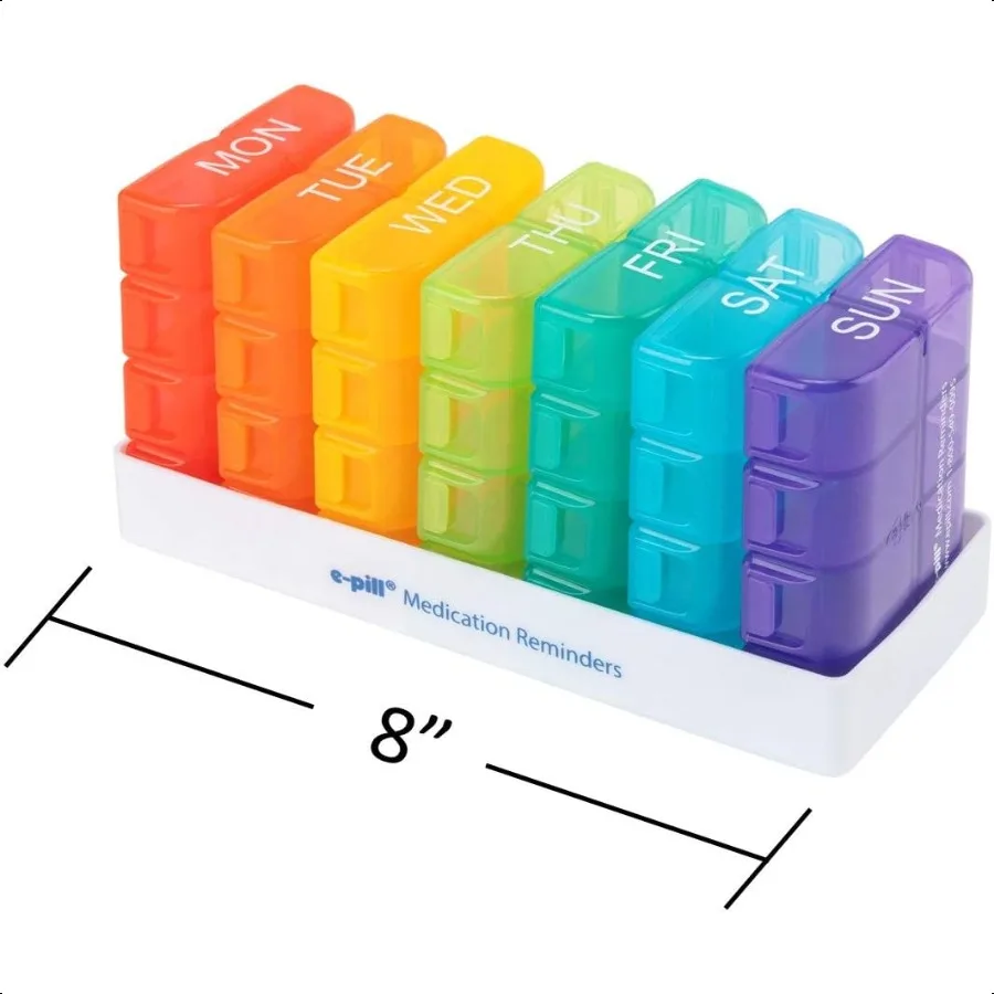 กล่องจัดยา 8 ช่องต่อวัน x 7 วันต่อสัปดาห์ สำหรับวิตามินและยา หลากสี