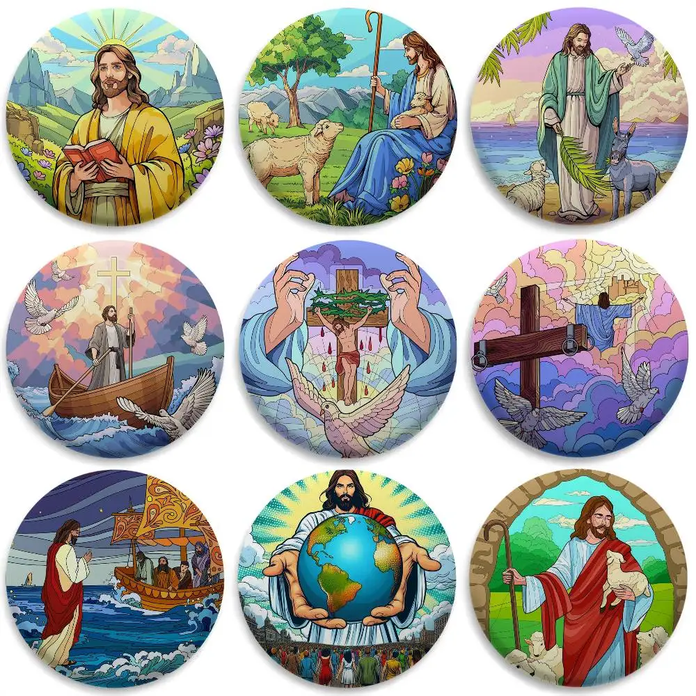 

Virgin Mary Jesus Christ Badges Round Exquisite Badge Brooches Creative Pins For Clothes Hat Backpack Gift Accessories