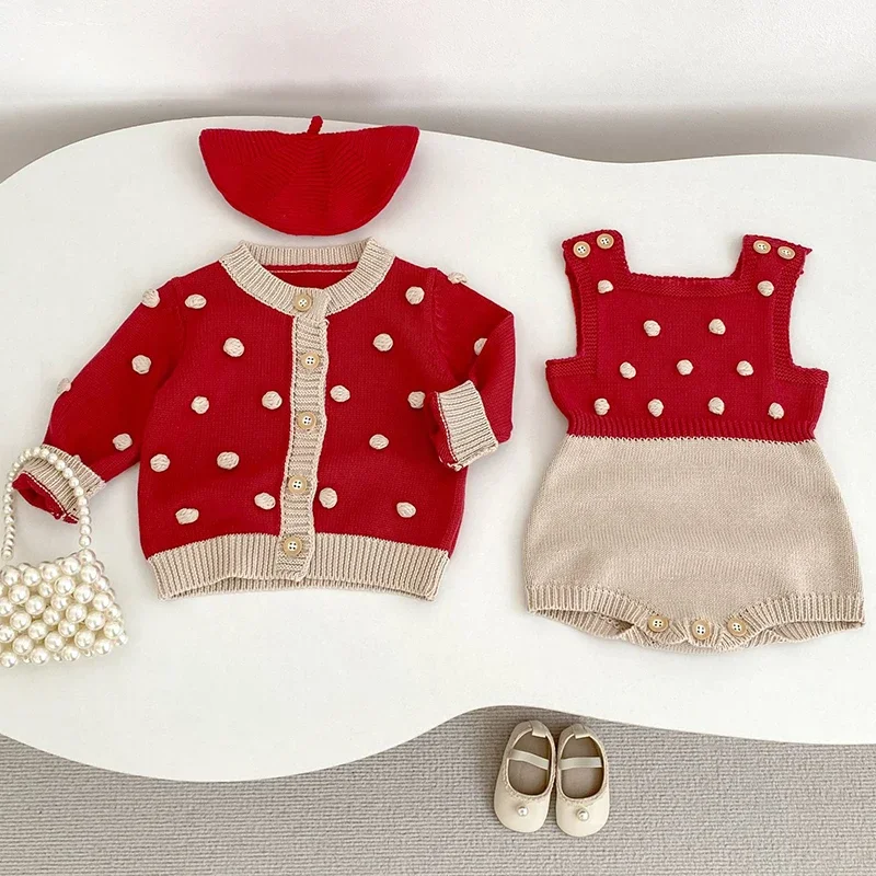 2025 New Autumn 0-3Yrs Infant Baby Girl Clothes Set Long Sleeved Knitted Cardigan Coat+Jumpsuit Children Clothes Suit