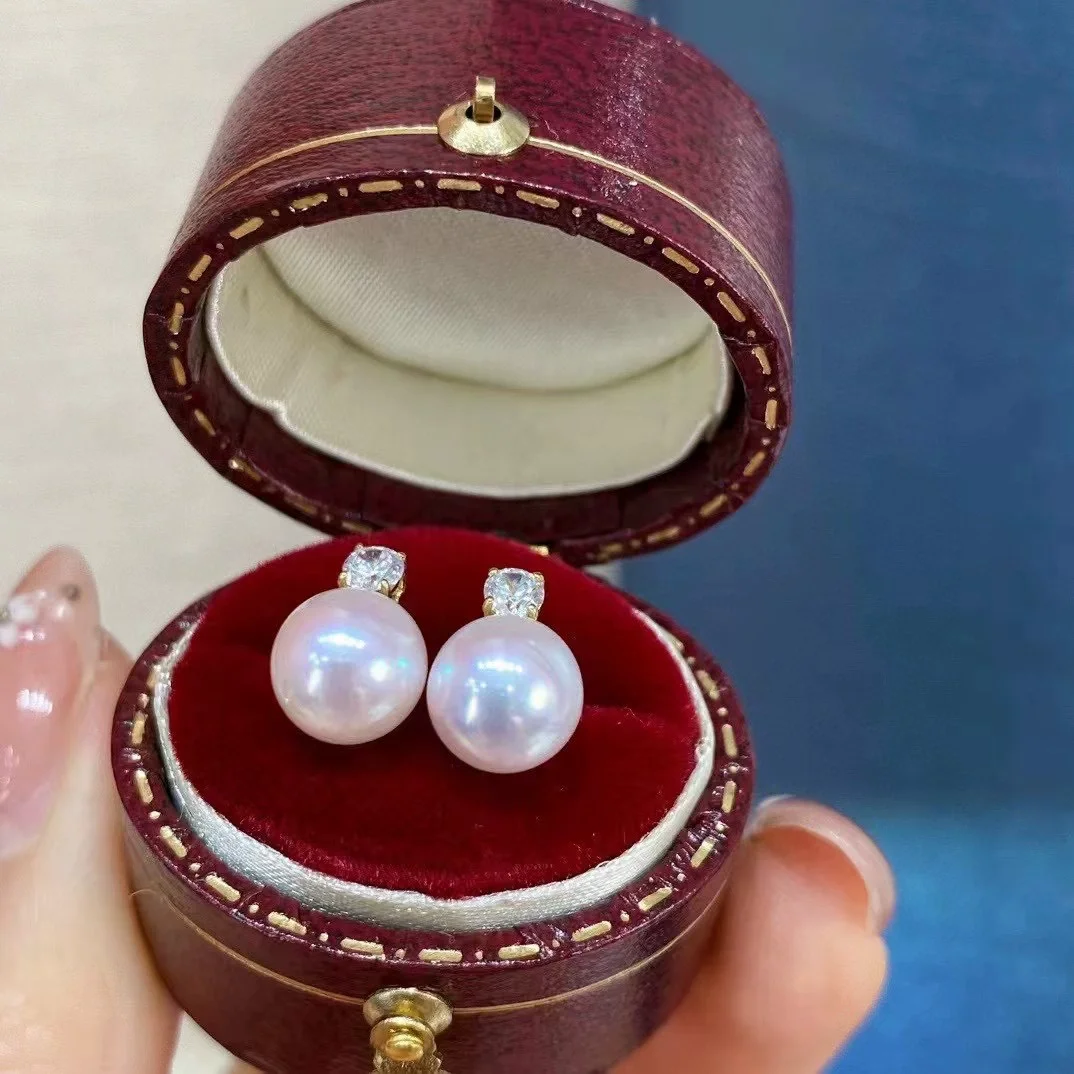 

Natural AAAA 9-10mm 10-11mm Japanese Pearl Earrings 18k/AU750 Gold+18k/AU750 White Gold Earrings