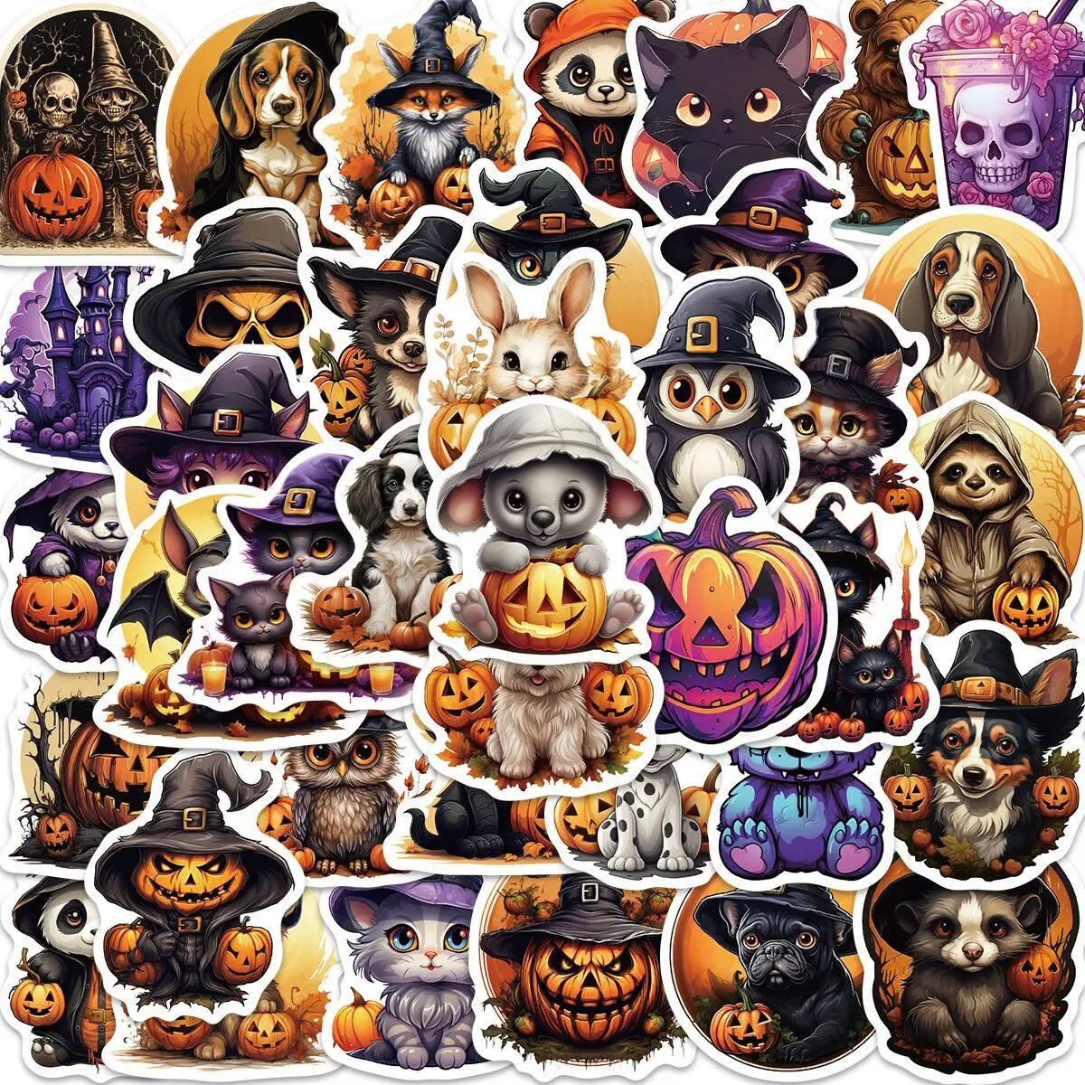 

10/50PCS Cute Funny Halloween Witchy Animal Cartoon Stickers For Scrapbook Water Bottle Luggage Notebook Waterproof Vinyl Decals