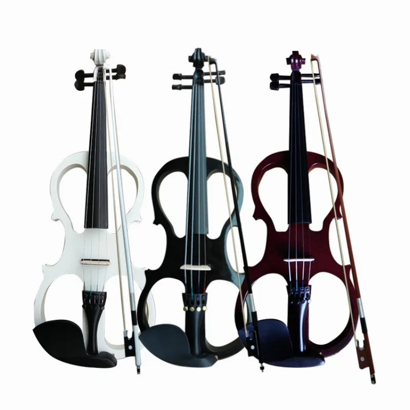 4/4 Black/white/red Electric Violin Fiddle Student Beginners Starter Kit Stringed Instrument Case Bow Audio Cable(No Battery)