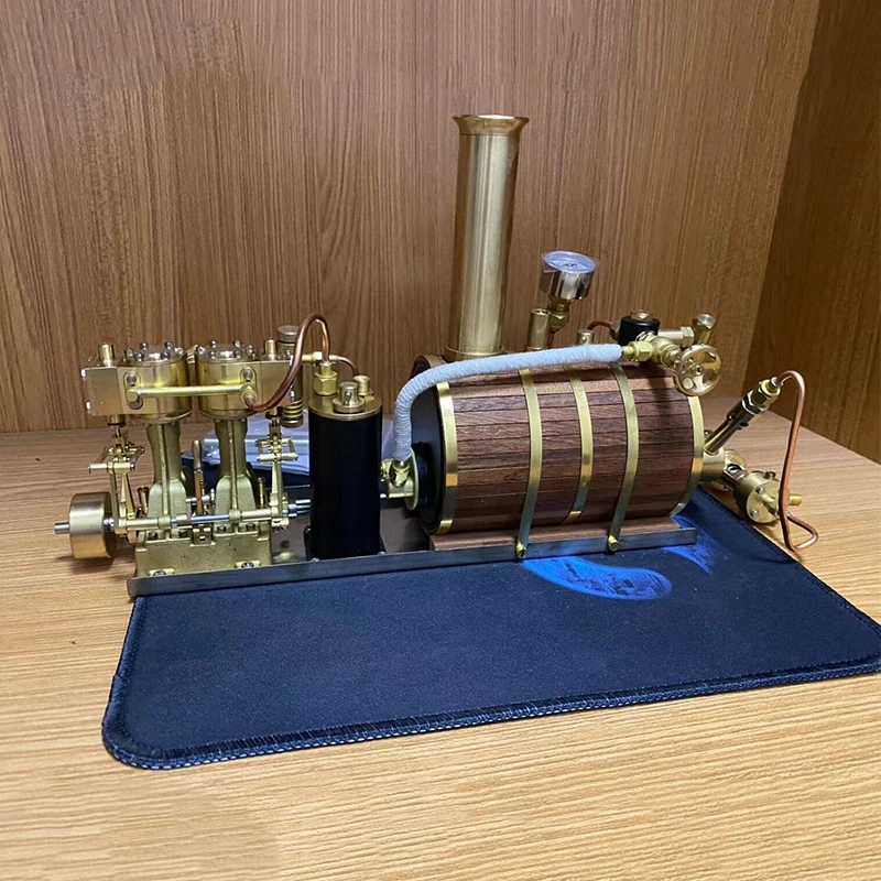 Reciprocating Steam Engine Model Horizontal in-line Two-cylinder Steam Power Device Metal Boutique Cool Toy Collection