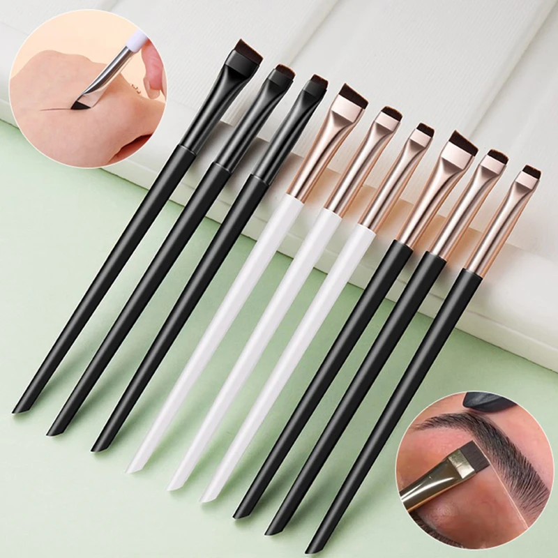 3Pcs Eyeliner Eyebrow Brush Angled Flat Head Fiber Hair Brow Contour Eyeliner Fine Makeup Brushes Professional Makeup Tools