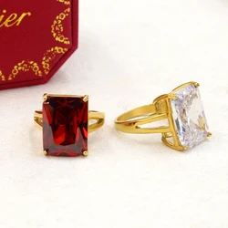 Bling Big Transparent Square Zirconia Inlaid Stainless Steel Ring Unique High Base Charm Fine Jewelry Men Women Finger Gift