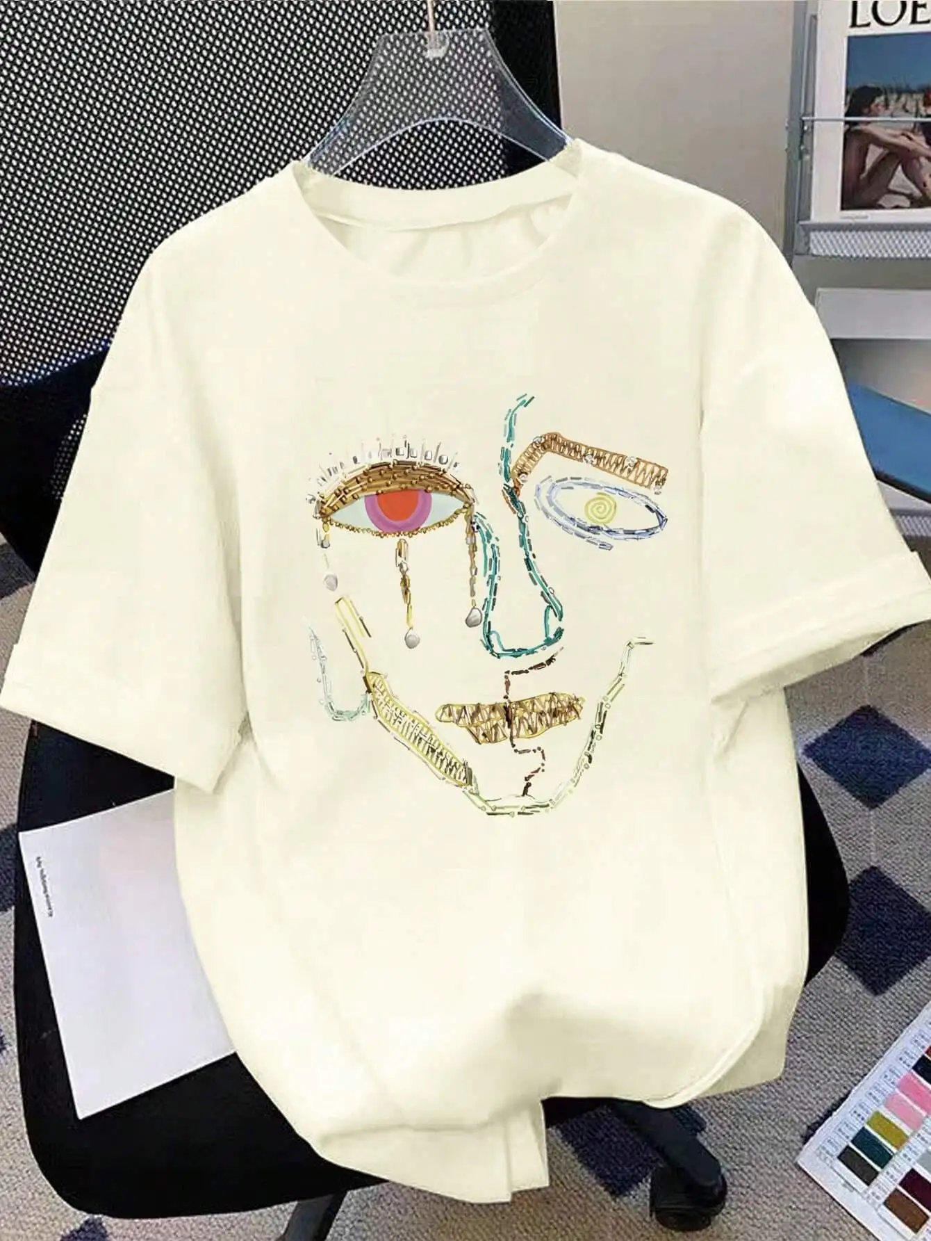 100% Cotton T-Shirts For Women Color Graffiti Woman's Face Printing Clothes Street Fashion Tops Loose Casual Short Sleeve Tees