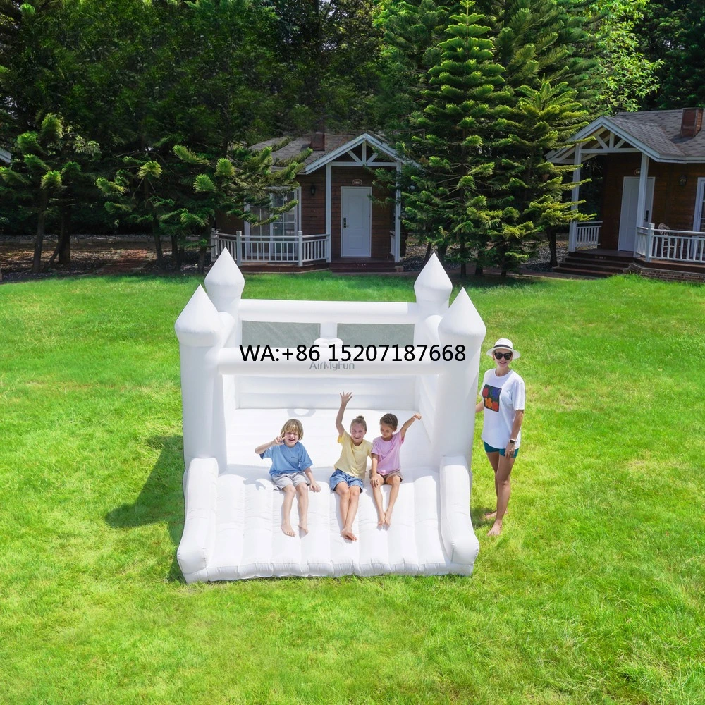 야외 결혼식 및 파티용 대형 에어바운스, 슬라이드 포함 화이트 풍선 놀이터 (290x270x225cm, 3인용)