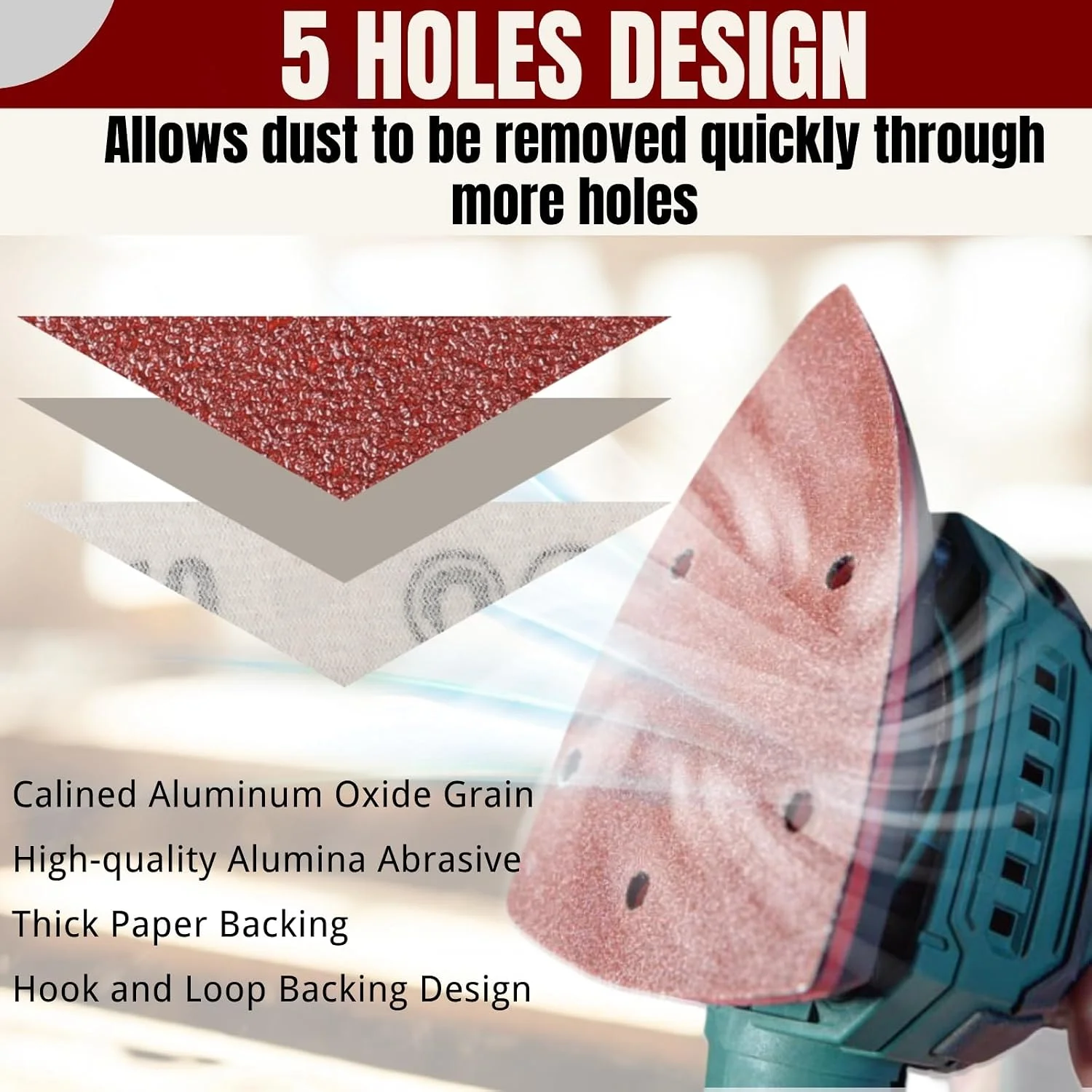 Mouse Sander Pads 5 Holes Hook and Loop Triangle Sanding Pad,  Detail Sander Sandpaper for Grinding Polishing Wood Metal