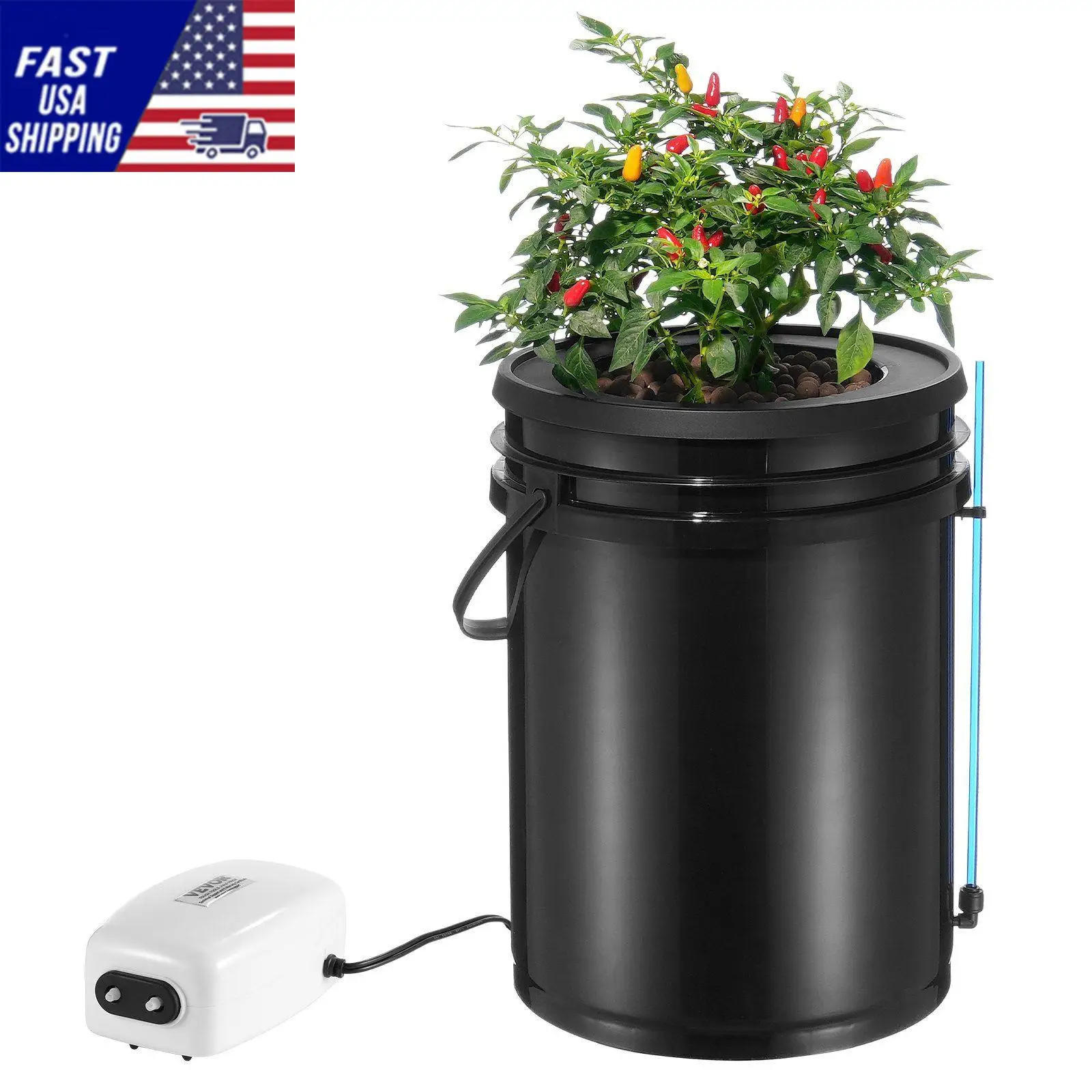 Hydroponics Grow System Deep Water Culture with Top Drip 1 Bucket 5Gal