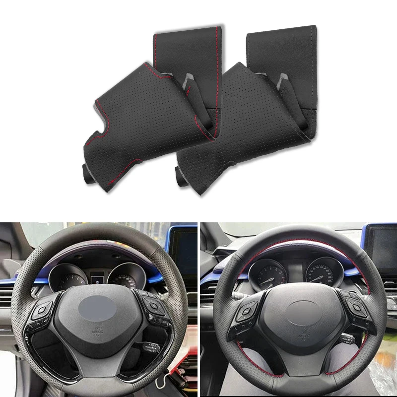 Hand Braid Perforated Leather Car-styling Steering Wheel Cover Trim For Toyota Izoa 2018 2019 C-HR CHR 2016 2017 2018 2019