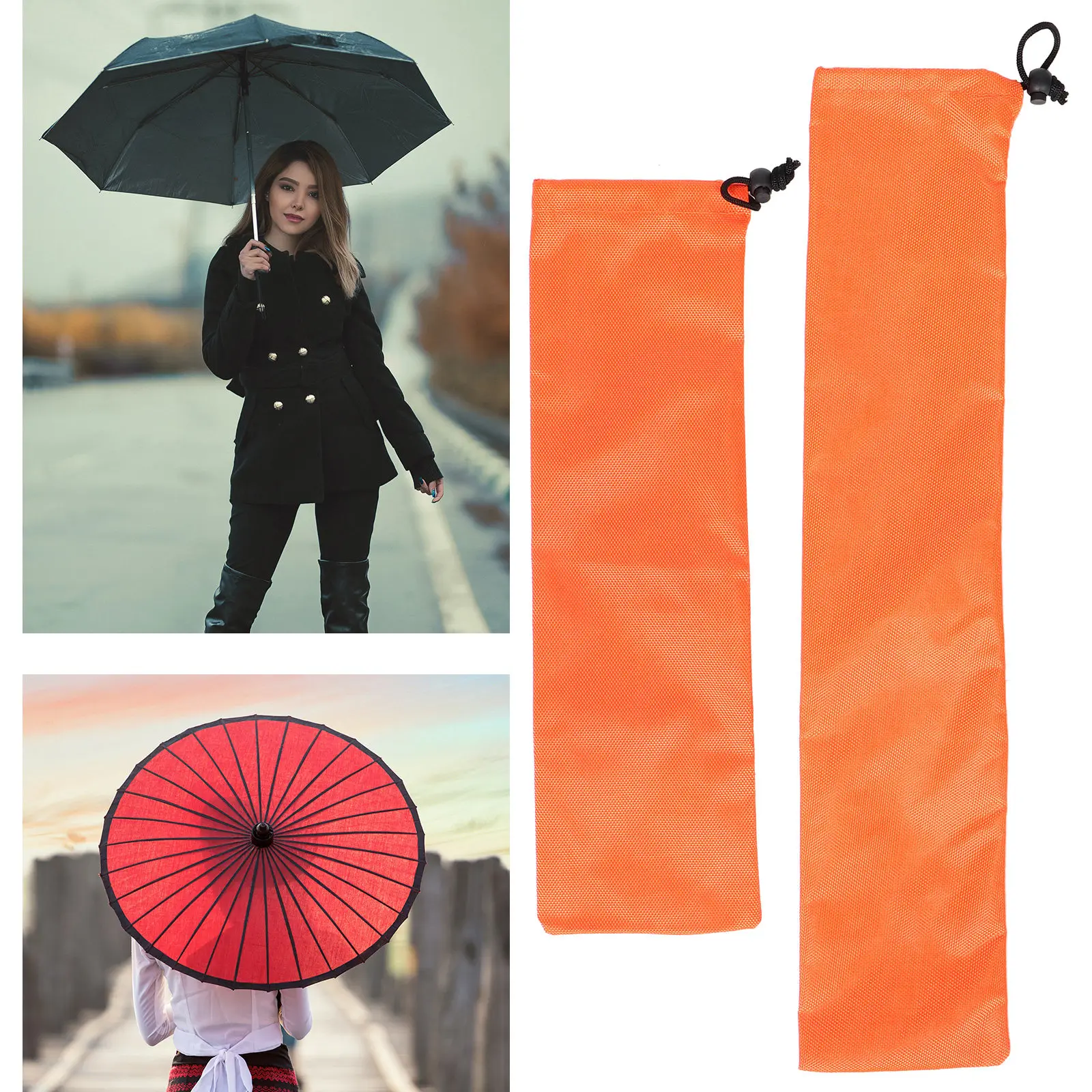 2 Pack Waterproof Umbrella Storage Bags Drawstring Wet Umbrella Covers for Travel Backpack Stroller