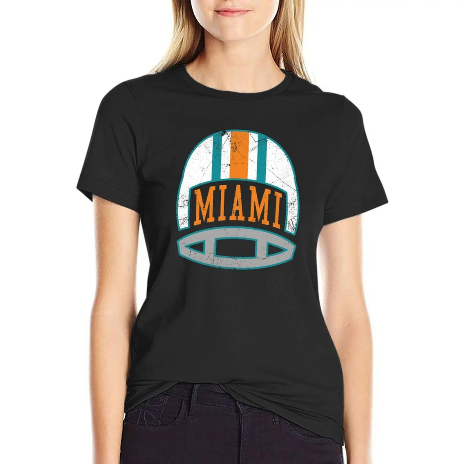 Miami Retro Helmet - White T-Shirt plus sizes sports fans workout shirts for Women loose fit