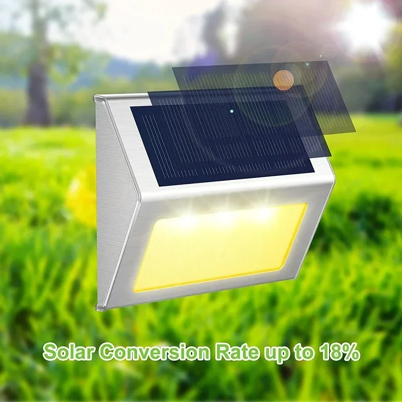 Solar Stainless Steel 3LED Step Light Waterproof, Anti-corrosion and Environmental Protection Wall Light for Garden Fence Wall
