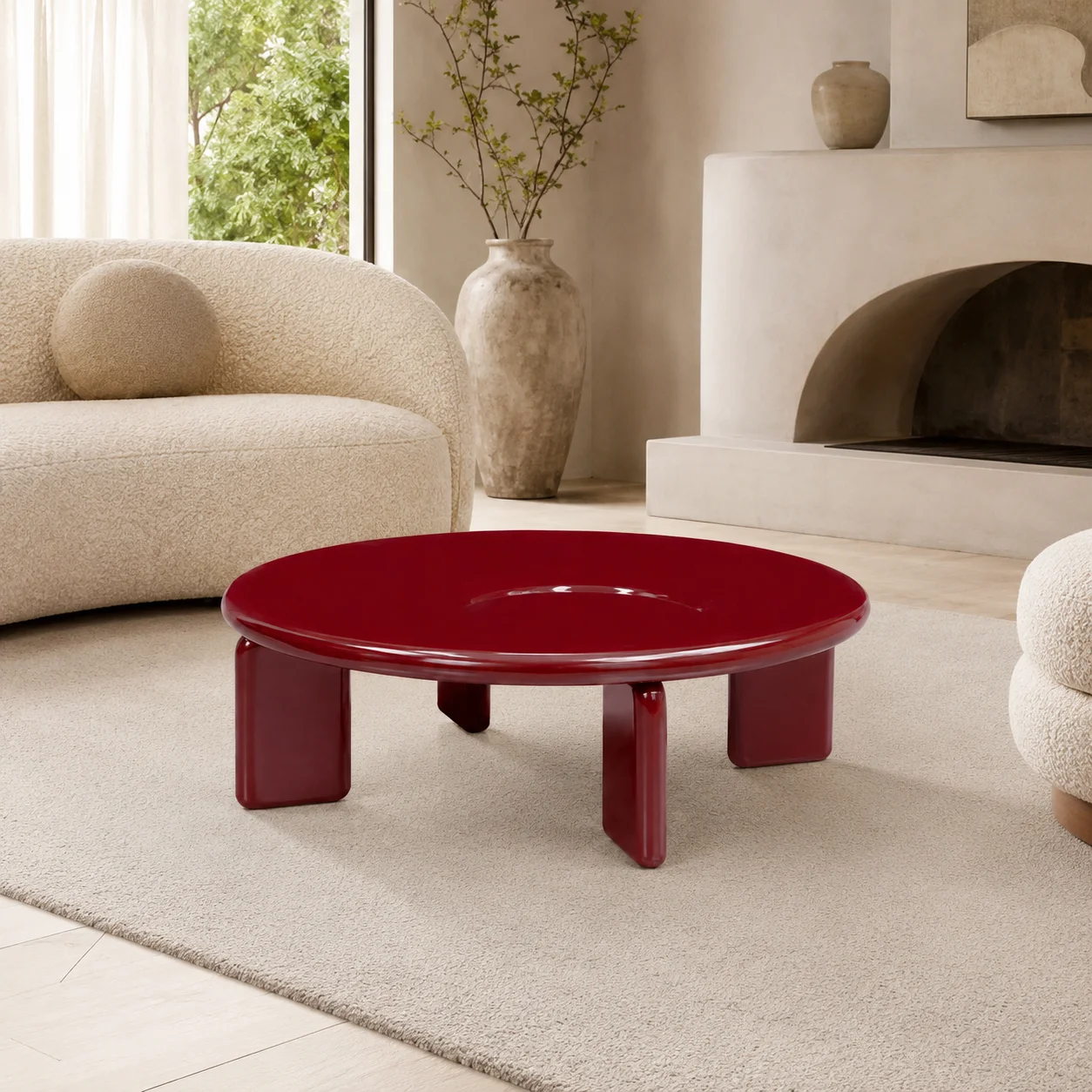 Modern Italian Round High Gloss Lacquer Eco-Friendly Durable Coffee Table with Solid Wood Legs for Living Room or Villa