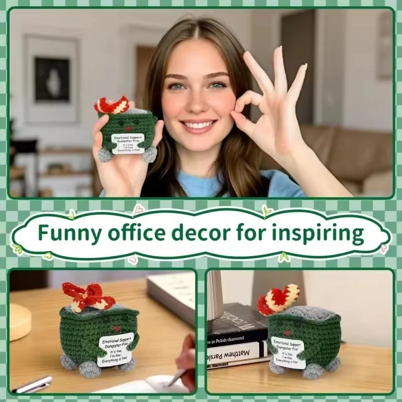 Handmade Crochet Dumpster Fire Doll - Cute Emotional Support Toy, Home Desk Decor Christmas Gift for Friends Coworkers