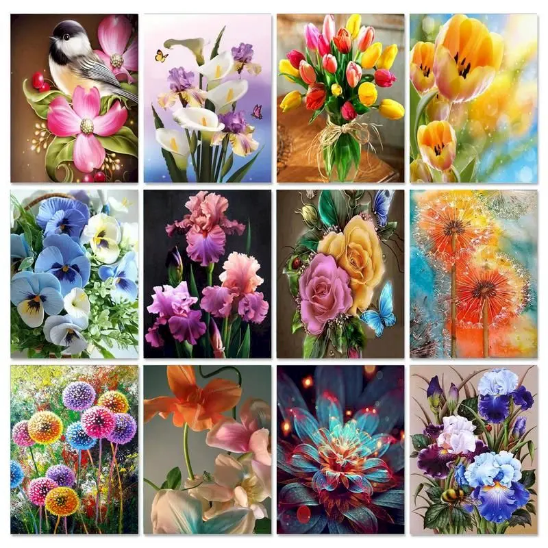 

RUOPOTY Diamond Painting Flower Full Square Diamond Mosaic Lily Embroidery Rhinestones Picture Cross Stitch Home Decoration