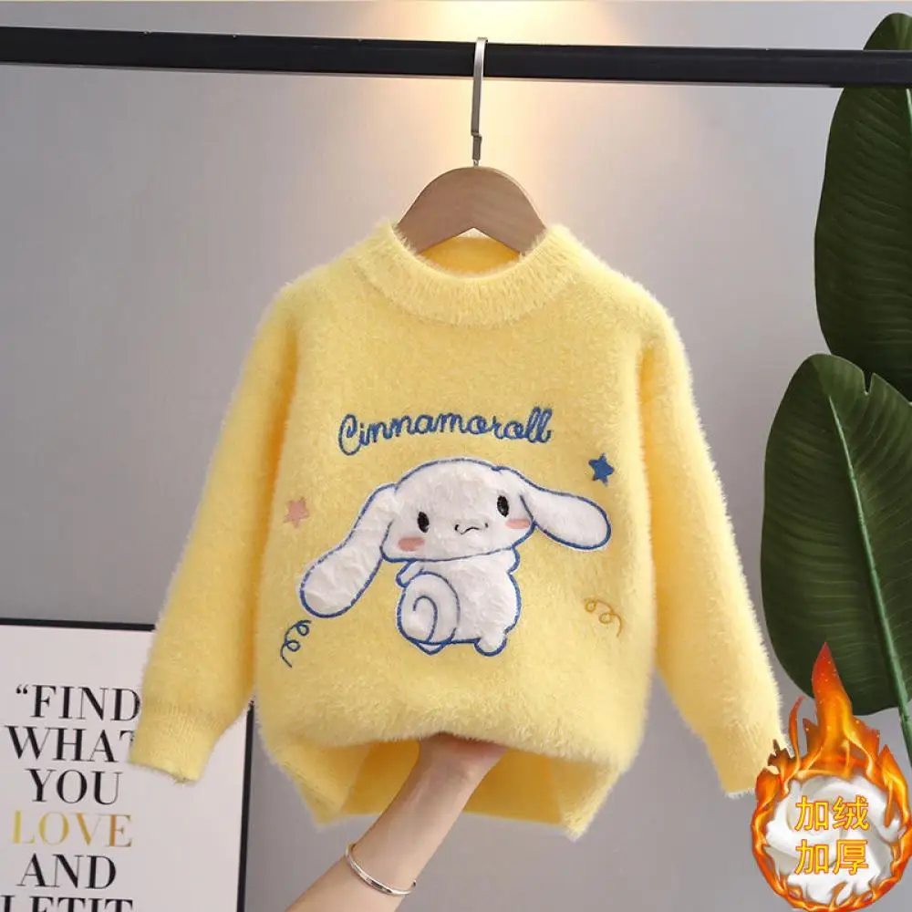 Kawaii Sanrio Cinnamoroll Meisjes Nertsen Fluwelen Trui Kinderen Lange Mouwen Sweatshirts Anime Cartoon Warm Houden Winter Kinderkleding