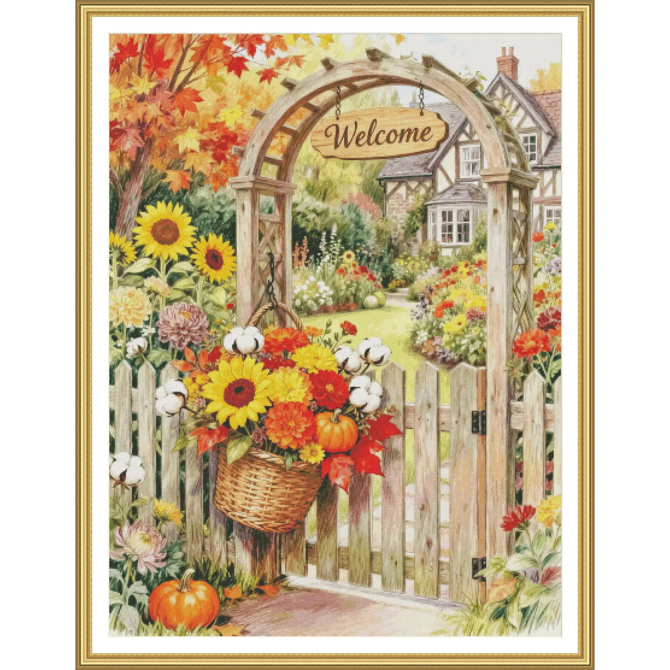 [ZZ8385-Autumn Back Garden] Stamped Cross Stitch Kit 11CT 14CT 16CT 18CT Printed Canvas Cotton Threads DIY Embroidery Wall Decor