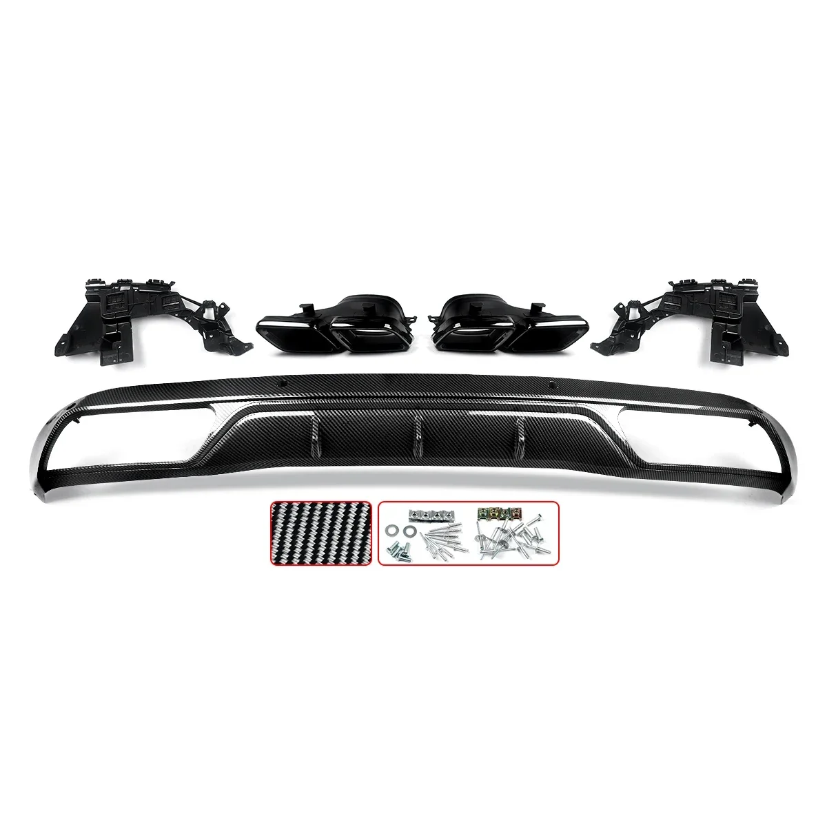 For Mercedes Benz W205 C200 C300 Sedan 15-18 Rear Bumper Diffuser with Exhaust Tips