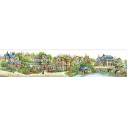 Amishop Top Quality Popular Counted Cross Stitch Kit A Green Village Country Countryside City Town House Home Dome