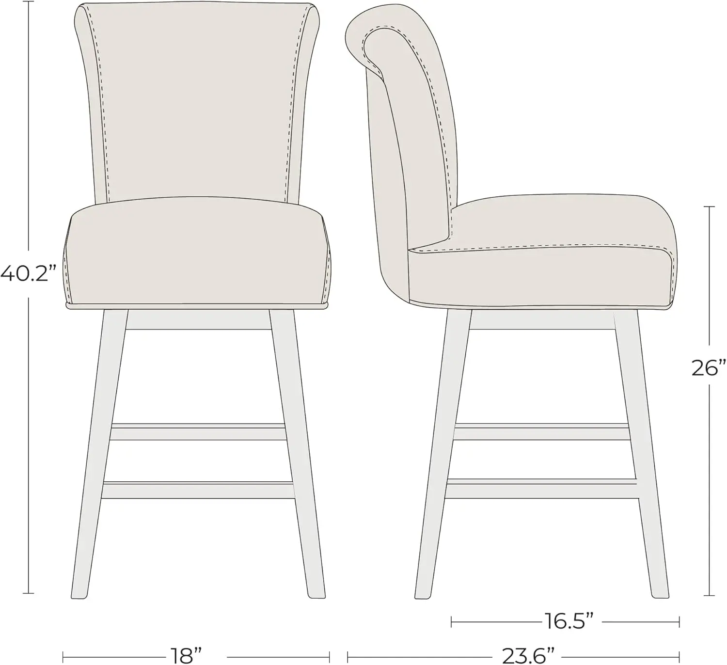 26 Inch Counter Height Swivel Bar Stools Set of 2, FSC Certified Modern Fabric Swivel Barstool Chair with Back, Flax Beige