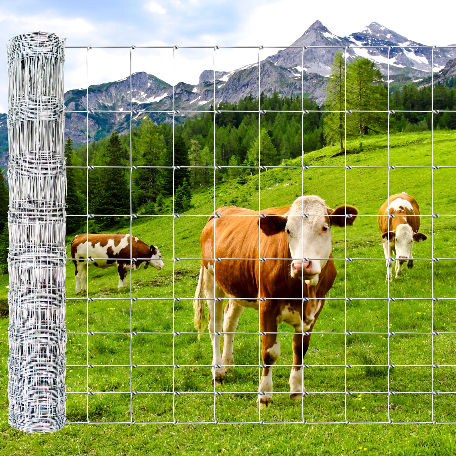 Farm Fence, (4ft x 164ft/5ft x 164ft) Galvanized Wire Fencing with Heavy Zinc Coating, Woven Hog Wire Fence for Cattle, Deer, Sheep, Goat, Livestock & Animals Protection, Fencing for Yard, Cattle Panel