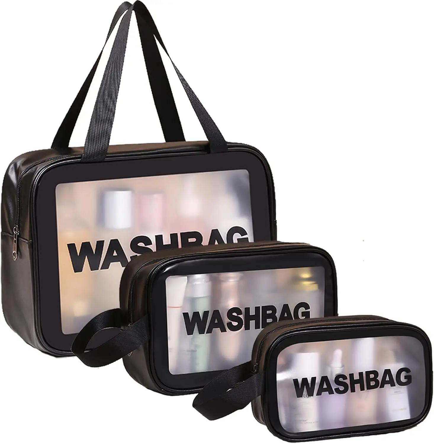 1/3pcs Transparent Makeup And Toiletries Bag, Large Capacity Pvc Semi Transparent Frosted Portable Storage Bag
