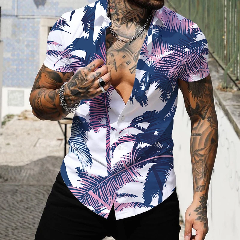 Camisa havaiana de manga curta masculina, camisa de coco, blusa de praia, estampada em 3D, tops de moda 5XL, 2023