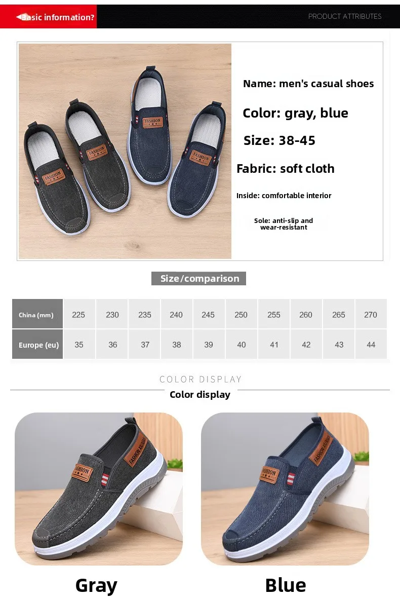 Herren-Slipper aus Canvas, lässige Freizeitschuhe, rutschfeste, dicke Sohle, bequeme Sneaker zum Gehen, leichte Alltagsschuhe für den Außenbereich. – Detail 3
