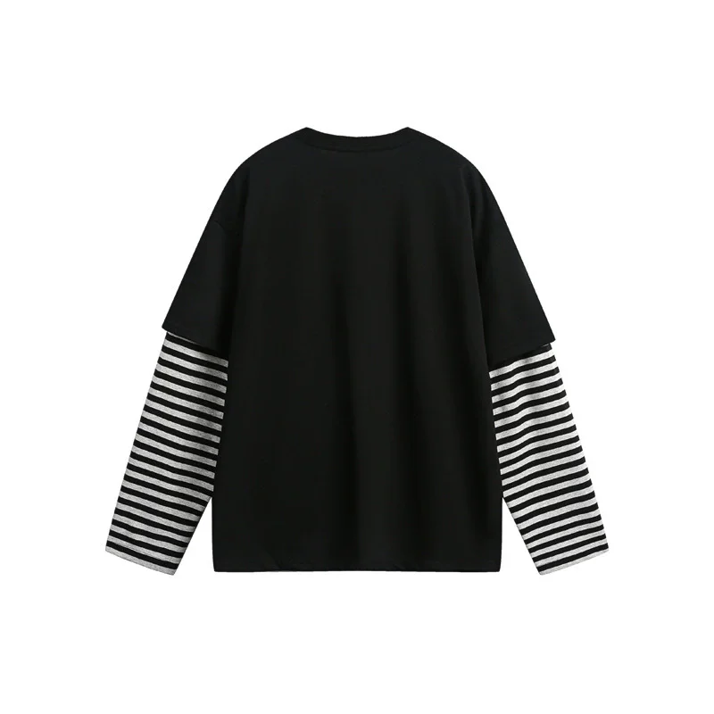 2026 New Long Sleeve T-Shirt for Men and Women Fake Two-Piece Design T Shirt Oversized Unisex Striped Tops Tees Y2K