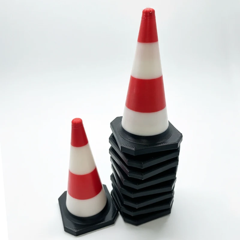 Simulated Red‑White Striped Road Barrier Model 70mm Height Miniature Traffic Road‑Cone Parts for RC Vehicle Sandbox Decoration
