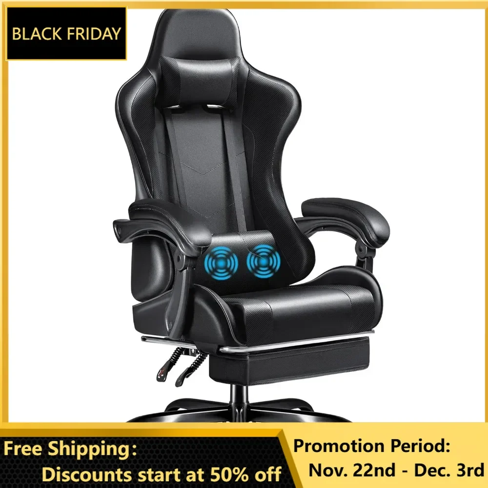 Gaming Chair, Footrest and Massage Lumbar Support, Swivel Seat Height Adjustable Chair with Headrest, Racing E-Sport Gamer Chair