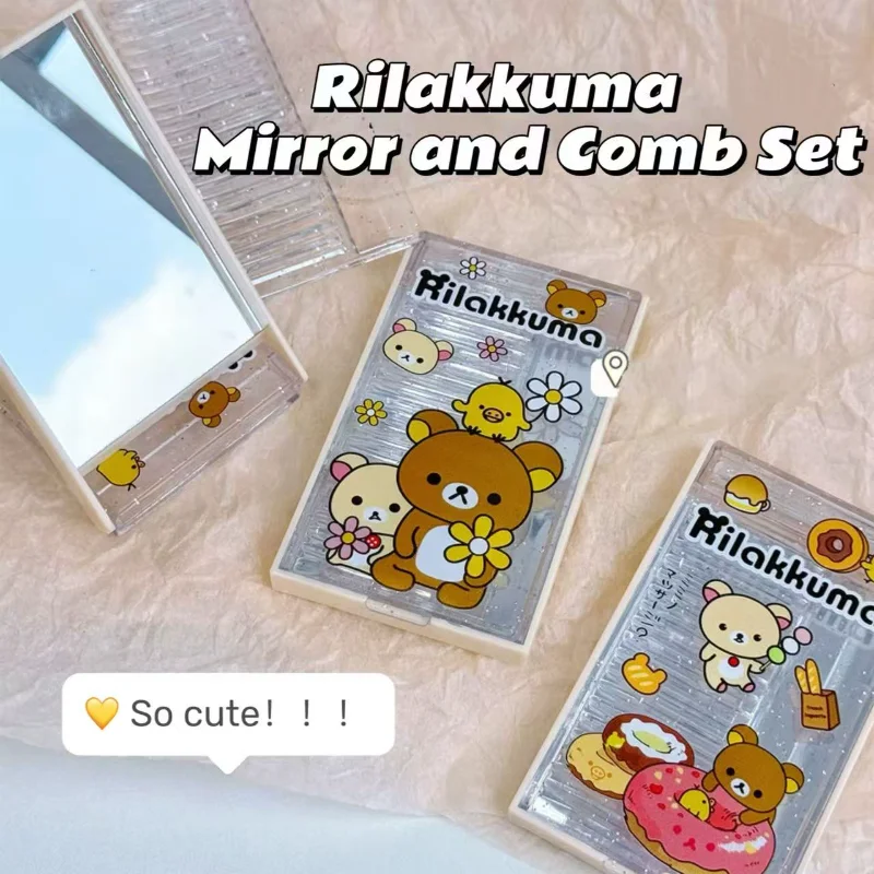 

Милый набор маленьких зеркал Rilakkuma, модное мультяшное общежитие, офисное портативное складное зеркало для макияжа с расческой, инструменты для макияжа, подарок для девочки