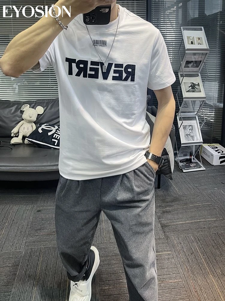 Summer Men’s T-shirt Cotton Crewneck Letter Print 2023 New Fashion Hip Hop Streetwear Male Tee Tops Clothes Plus Size S-5XL