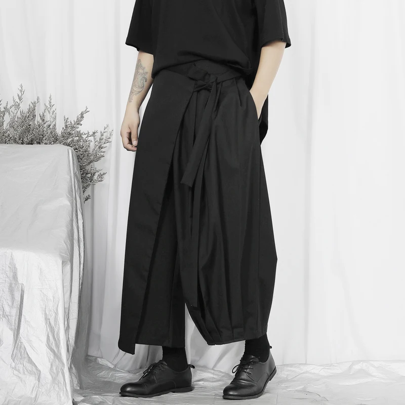 Yamamoto Spring/Summer Casual Wide Leg Pants for Men\'s Dark Knight Pants Original Four Seasons  AsymmetricLoose Crop Nine Pants