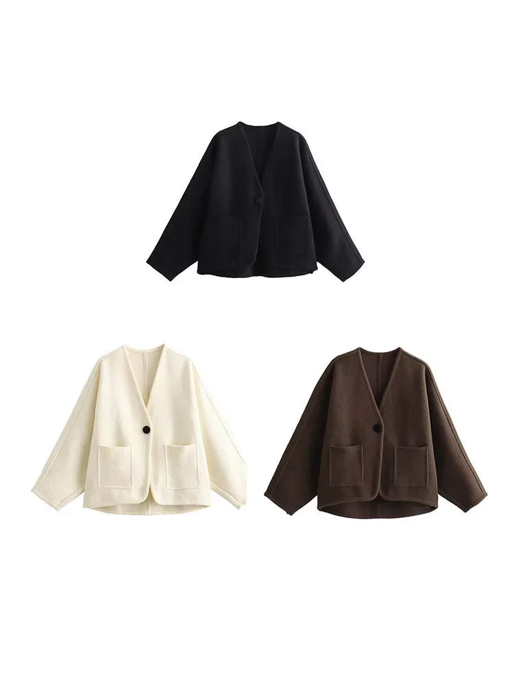 Pop 2024 One-button Pearl Velvet Jacket For Women Hepburn Style Small Korean Double-sided Wool High-end Thickened Cardigan Top