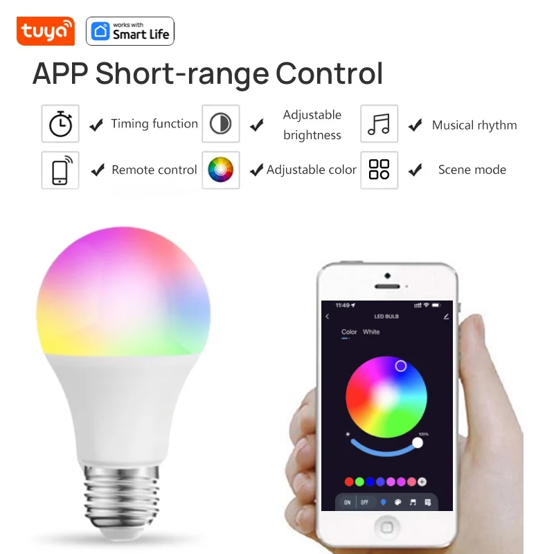 Bluetooth Remote Control LED Night Light Bulb E27 RGB 220V 15W Dimmable LED Lamp For Bedroom Decor Work With Tuya Smart Life APP