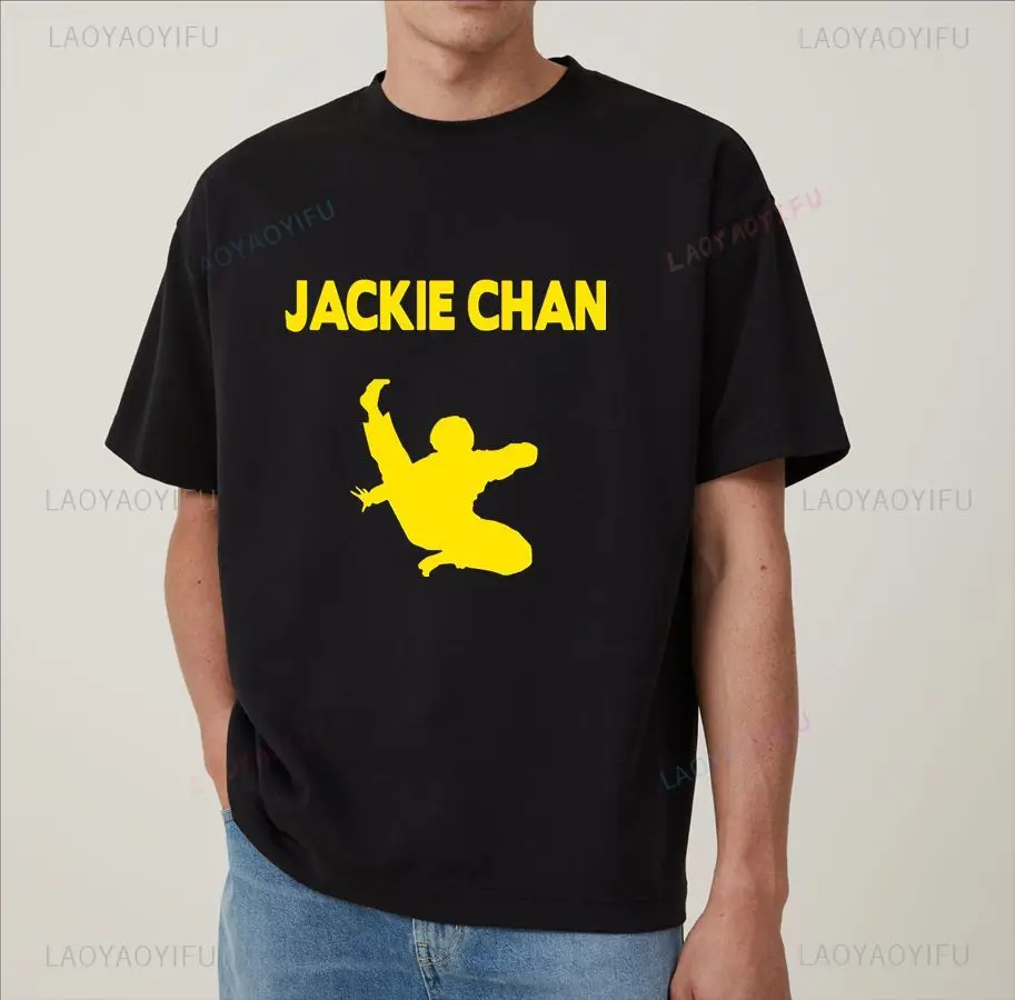 

International Kung Fu Star Jackie Chan's Classic Poster Printed Men's Shirt, Everyday Casual Street Wear, Cotton 0 Neck T-shirt