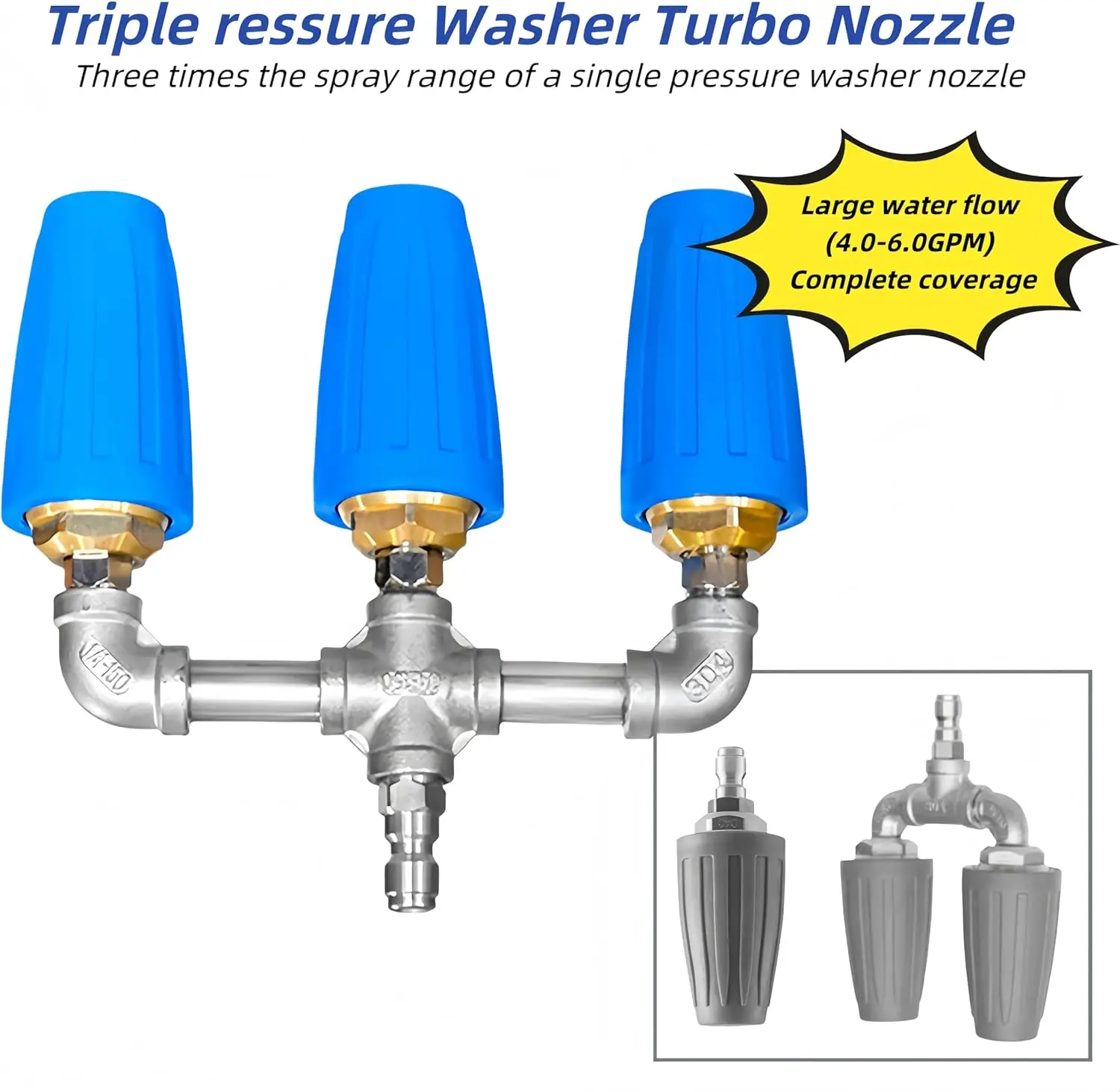 Triple Turbo Nozzle, 4000 PSI 360° Rotating Spray Tip with 1/4' Quick Connector, 3-in-1 Orifice for Pressure Washer