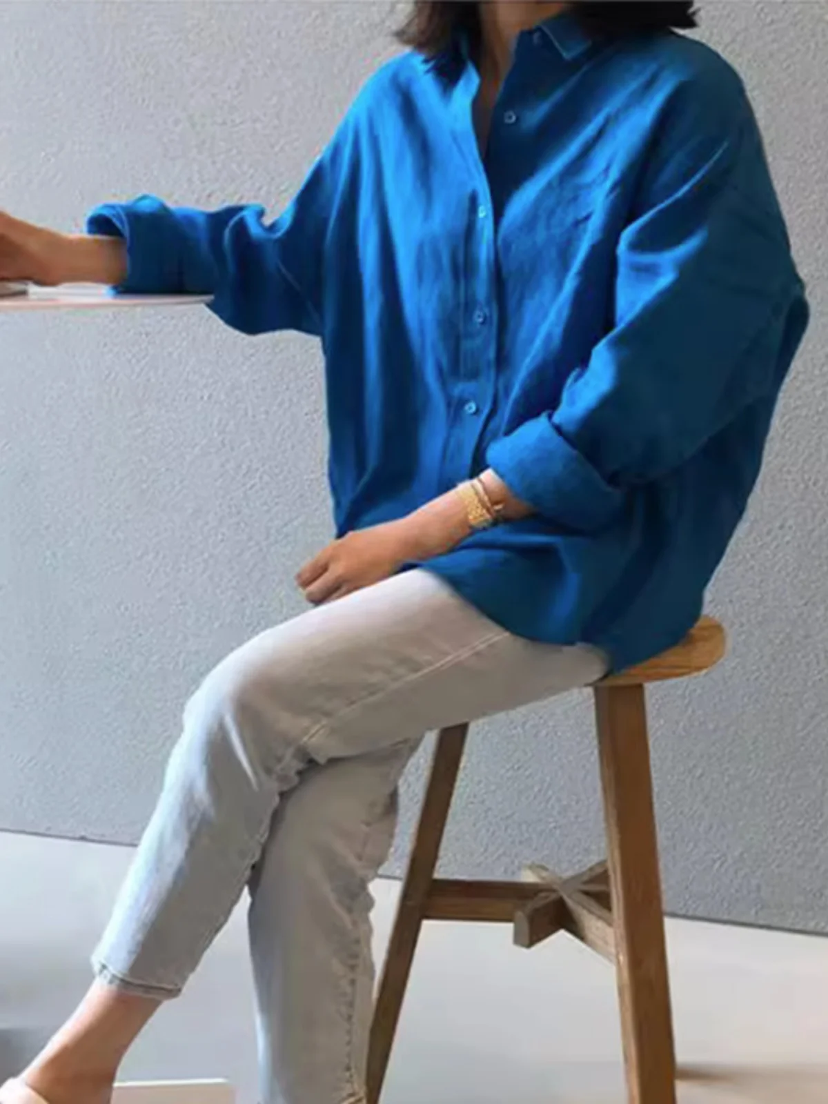 

Summer New Candy Color Long Sve Women's irt Loose Large Size Cotton Linen Casual Faion Age Reduction Top Collar B...