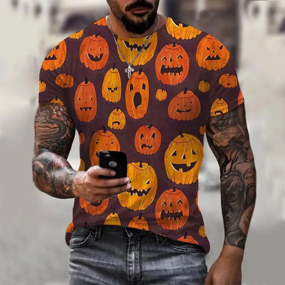 

Hot Selling Halloween Party 3D Printing Polyester T Shirt For Men Autumn Casual Loose Halloween Element Short Sleeve T-shirt Top
