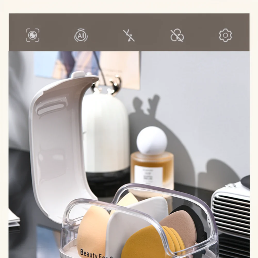 Modern Makeup Sponge Holder Dustproof Case Cosmetic Organizer For Powder Puff Lipstick Desktop Storage Box Container