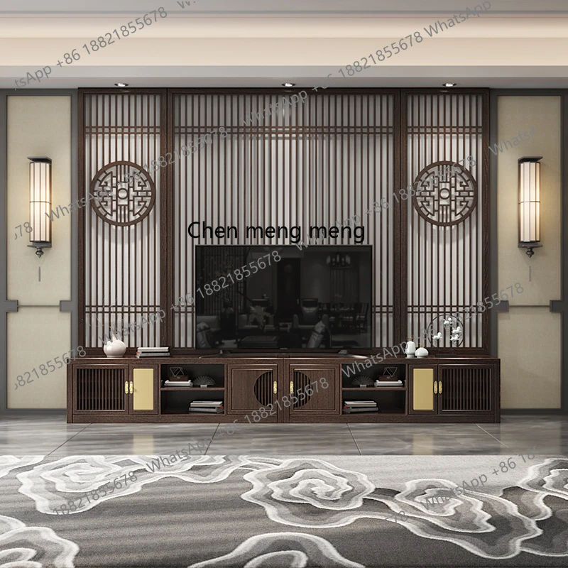New Chinese original solid wood TV cabinet, screen background wall partition, living room middle partition cabinet