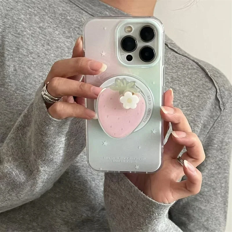 Strawberry rotating magnetic phone holder Magsafe Griptok grip, suitable for iPhone 16 17 wireless charging case