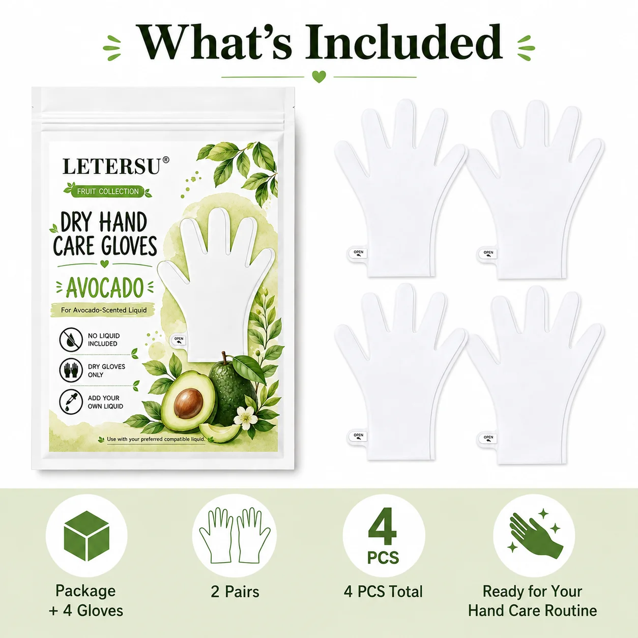4PCS Avocado Dry Hand Mask Gloves Moisturizing Hand Care Spa Gloves Empty Gloves for Dry Hands Add Your Own Liquid