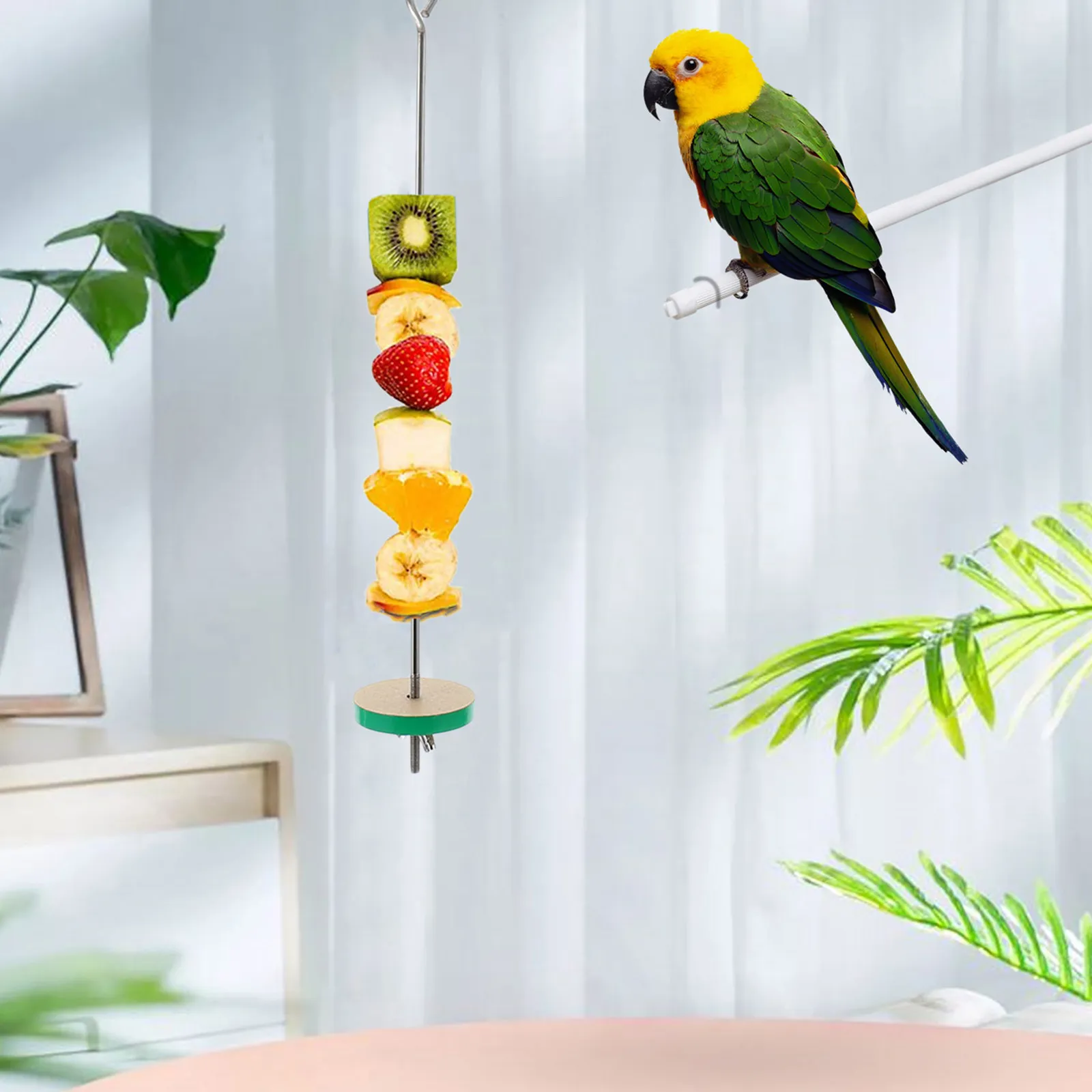 2Pcs Bird Fruit Fork Stainless Steel Anti-Rust Parrot Feeder for Cage Hanging Design Healthy Vegetable Skewer Holder