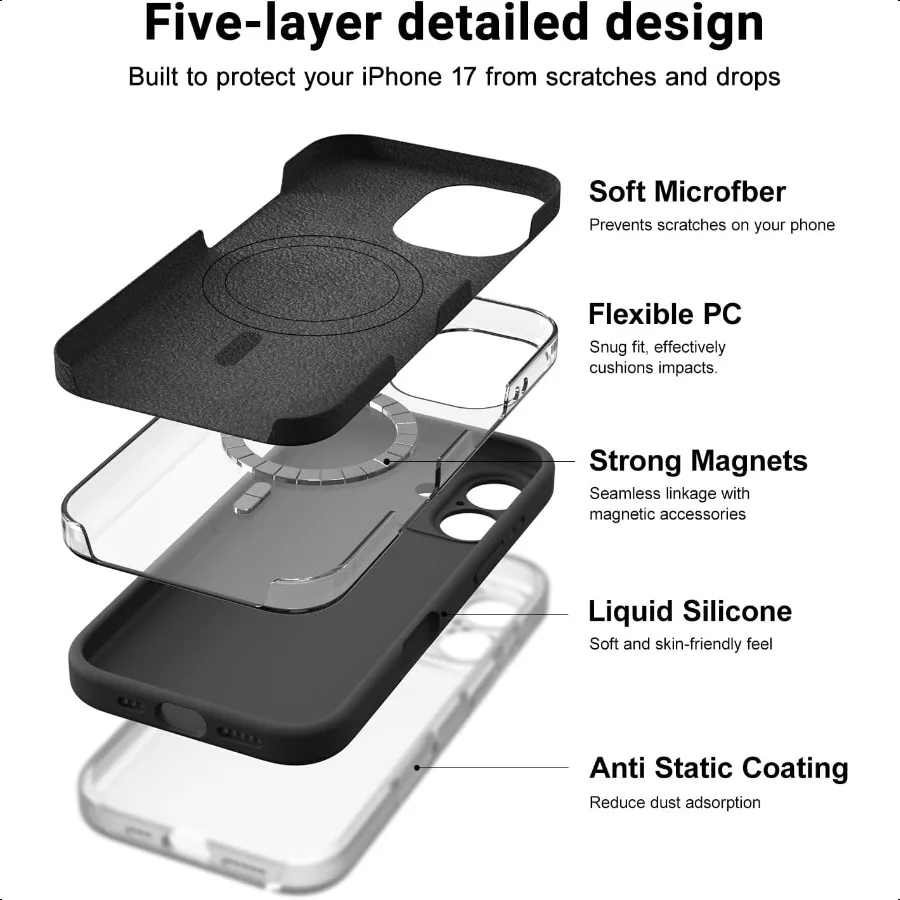 Magnetic for iPhone 17 CaseCompatible with Magsafe Classic Liquid Silicone Mobile Phone Case Integrated Camera Control Button A