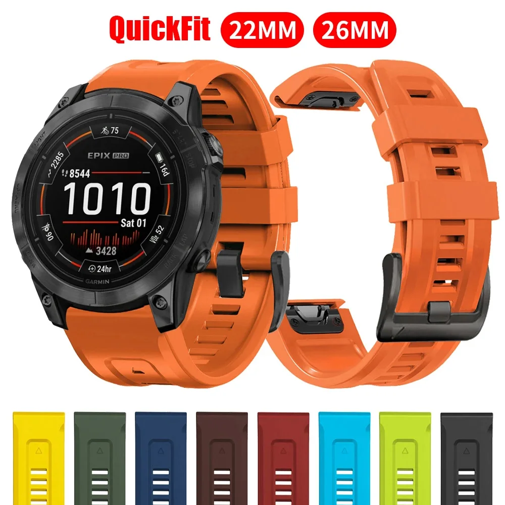 QuickFit 22mm 26mm Silicone Strap for Garmin Fenix 7 7X Pro/Epix Pro Gen 2/Enduro 2/Tactix 7/Descent Mk3i 51mm Smart Watchbands